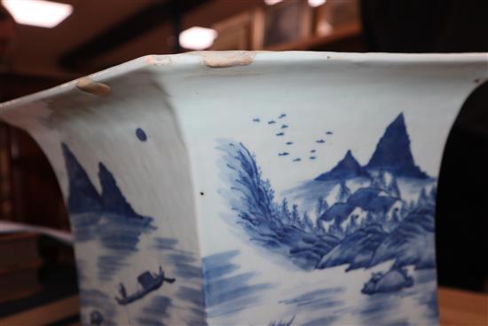 A Chinese blue white hexagonal large flower pot, Qianlong-Jiaqing period length 42cm